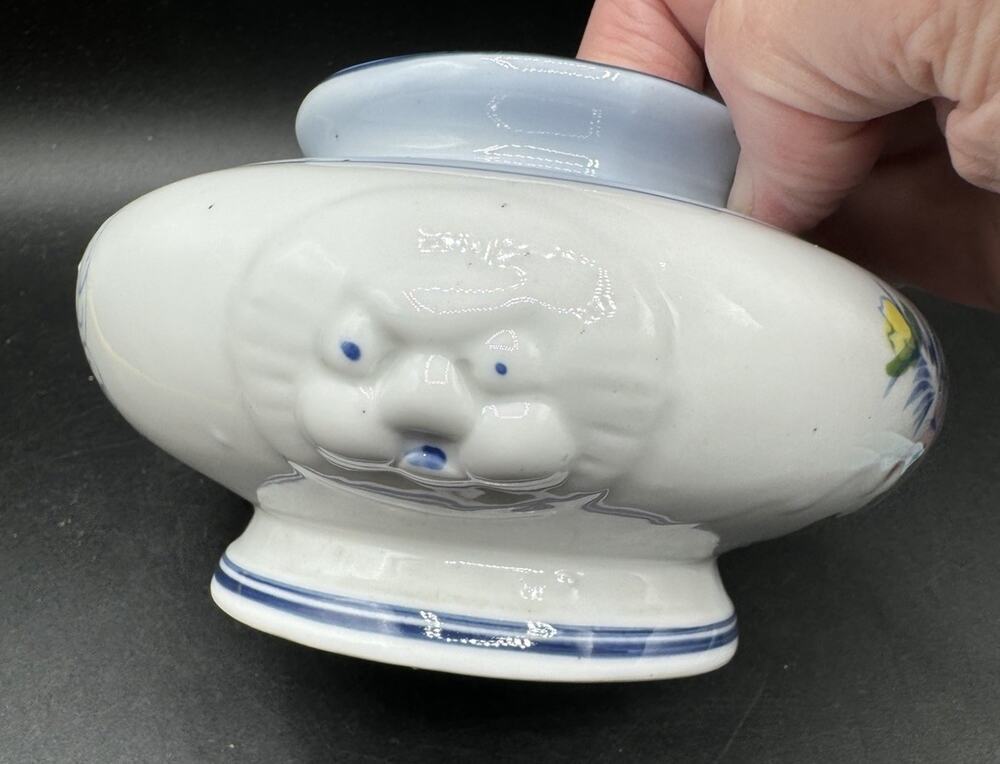 Rare Antique Ceramic Lions Head Sugar Bowl Or Dry Creamer Dish hand Painted -A99